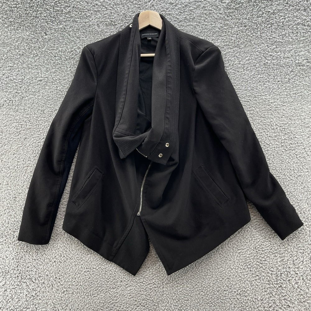 Marigold Shadows Jacket Womens Medium Black Lagenlook Relaxed Draped Cowl Zip Up